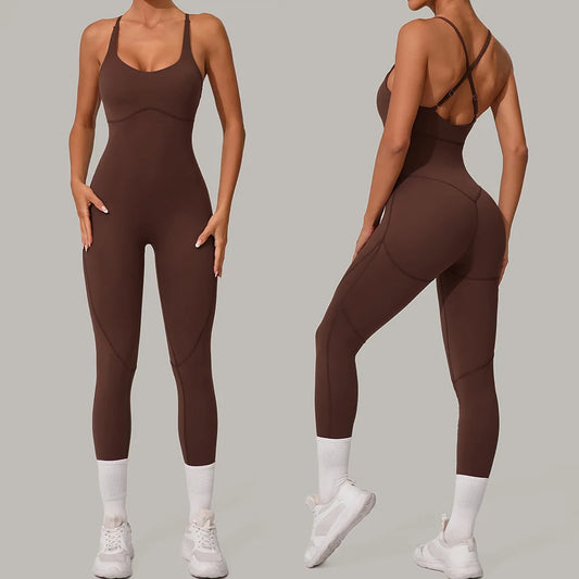 Yoga Jumpsuits Women All In One Pieces Sport Rompers Super Stretch Slim Fit Lifting Hip Fitness Bodysuits With Adjustable Strips